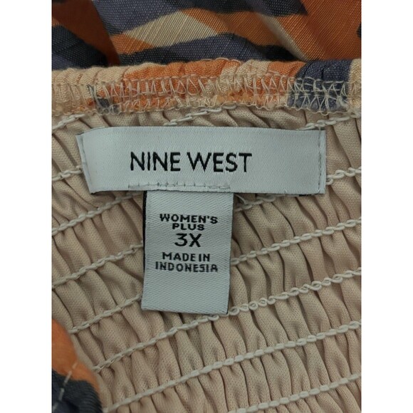 Nine West Smocked Maxi Dress 3X Tiered Ruffle Hem One Shoulder Colorful Boho - Picture 11 of 13